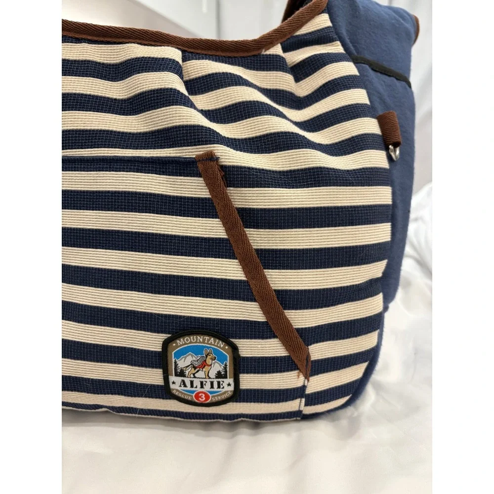 Alfie 3 Pet Sling Carrier Small Unisex Navy Striped Padded Strap Mesh Dog Travel